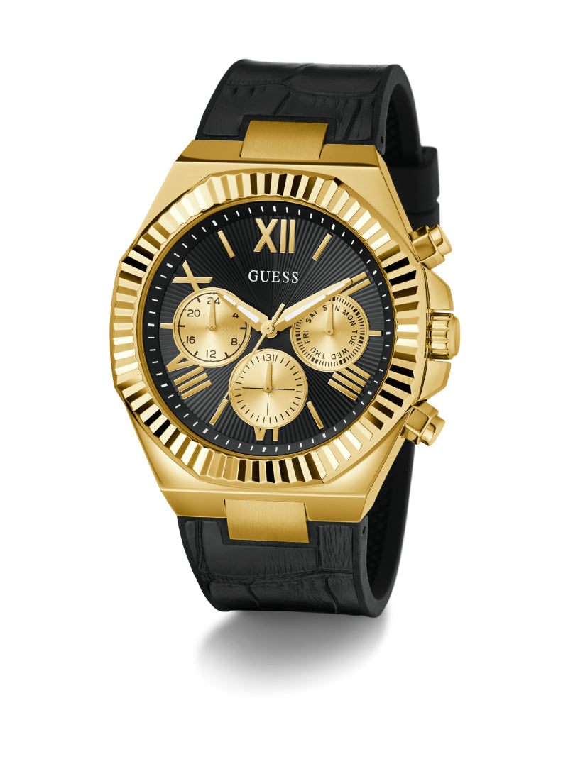 Guess Mens Equity Black Gold Tone Multi-Function Watch – GUESS