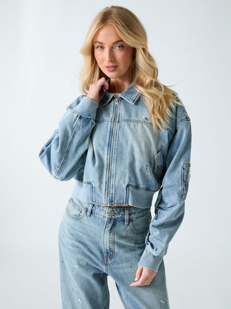 Cropped Denim Zip Jacket – GUESS Thailand