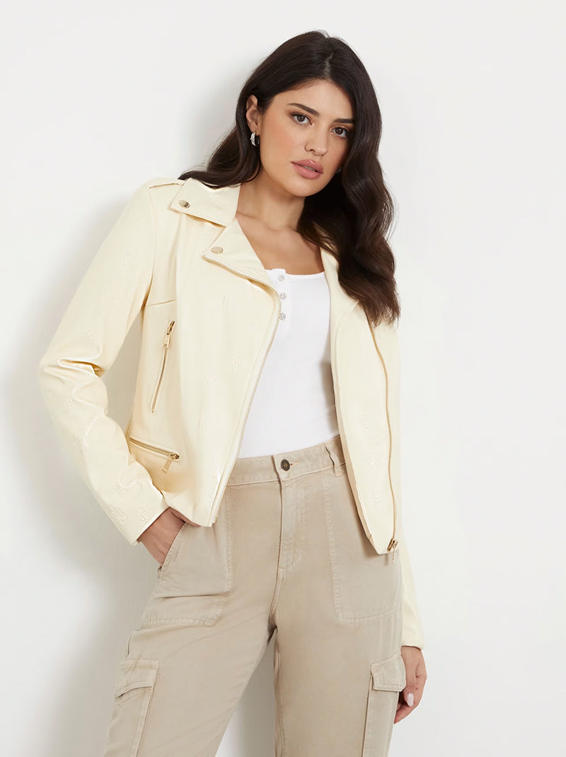 Guess white leather jacket fashion