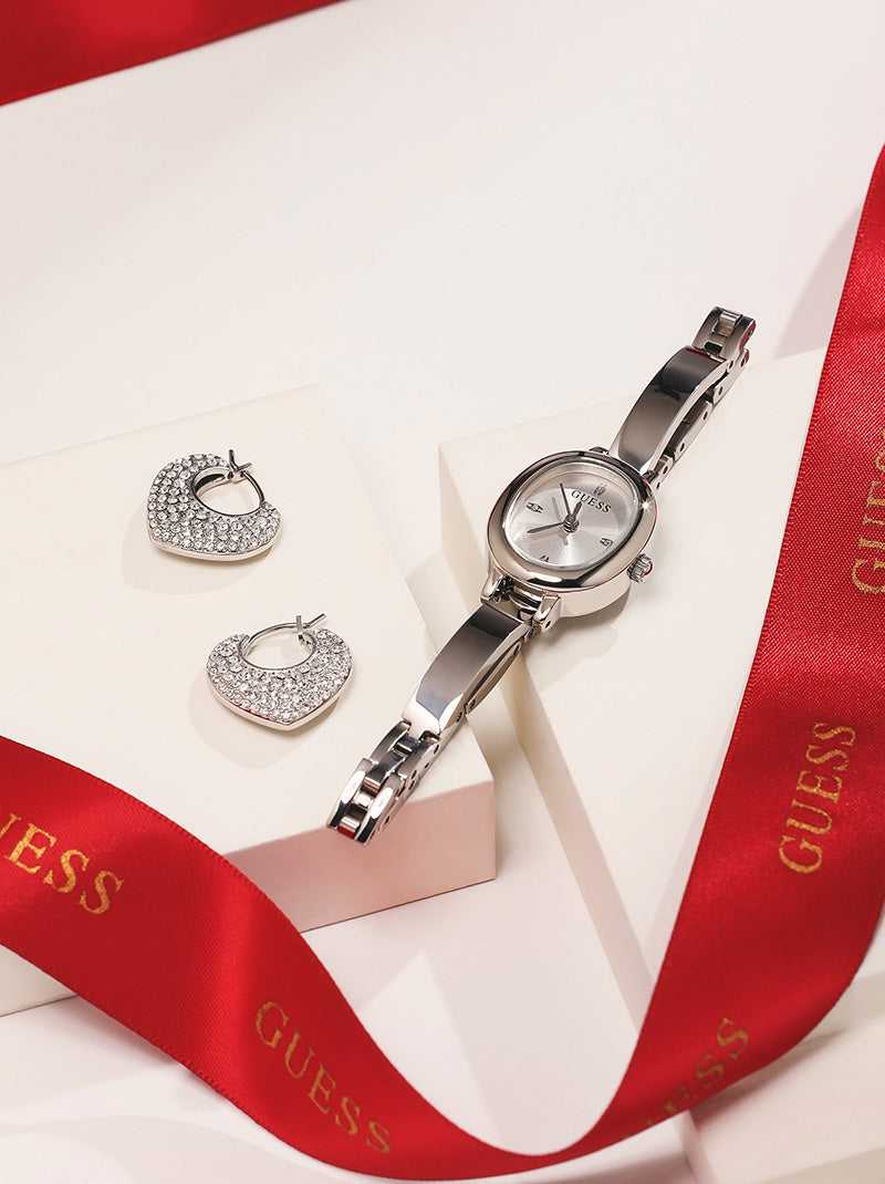 (Dream Set)  นาฬิกาข้อมือผู้หญิง Penelope Silver Tone Analog Watch+ต่างหู