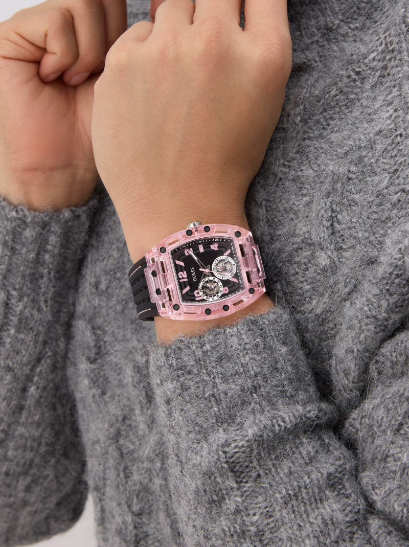 Guess watch with Pink wristband GUESS® Pink Silicone Multifunction Watch main image 2