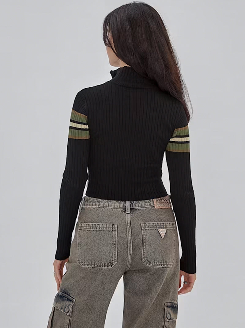 เสื้อสเวตเตอร์ทรงครอป GUESS Originals Eco Stripe Full Zip Sweater