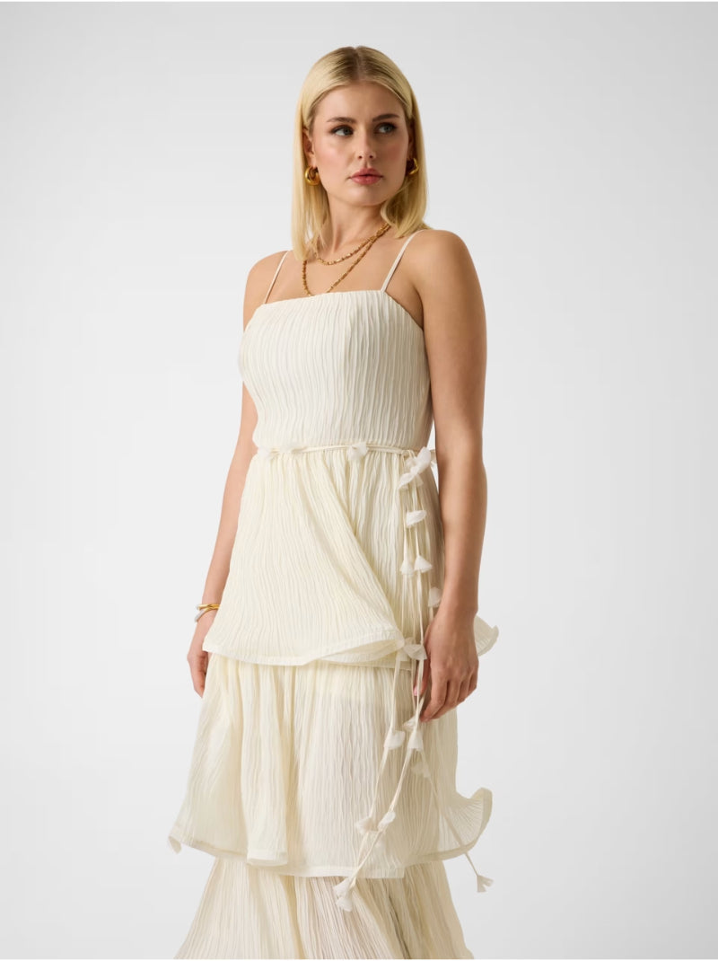 white floral print midi dress Off-White Flower Embroidery Asymetric Hem Midi Dress