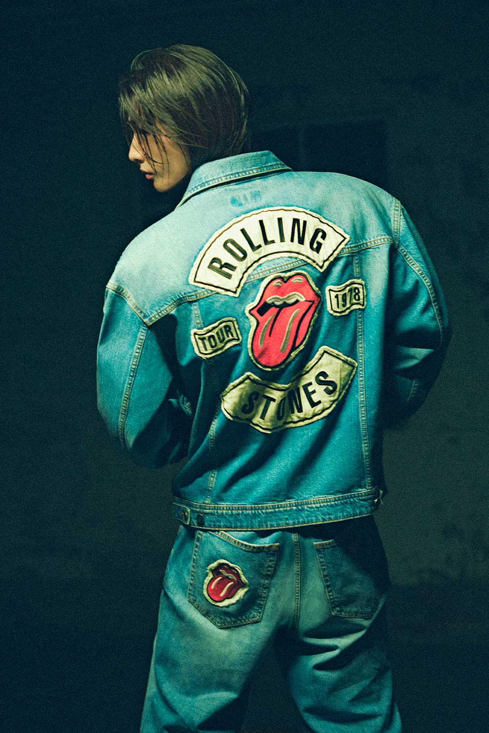 เสื้อแจ็คเก็ตผู้ชาย GJ X Rolling Stones Denim Trucker Jacket